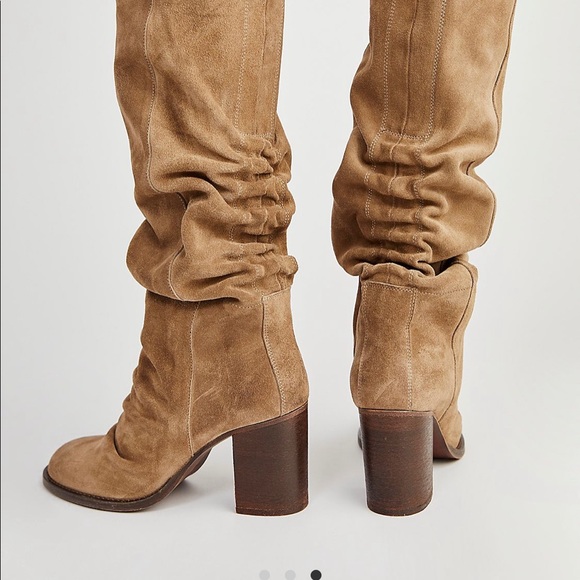 Free People Elle Tall Slouchy Boots in Mushroom Suede - Picture 2 of 5